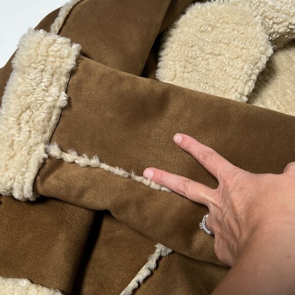 Zara Double Faced Coat Boxy Patch Pockets Faux Sherpa Faux Suede Brown S - Picture 13 of 16